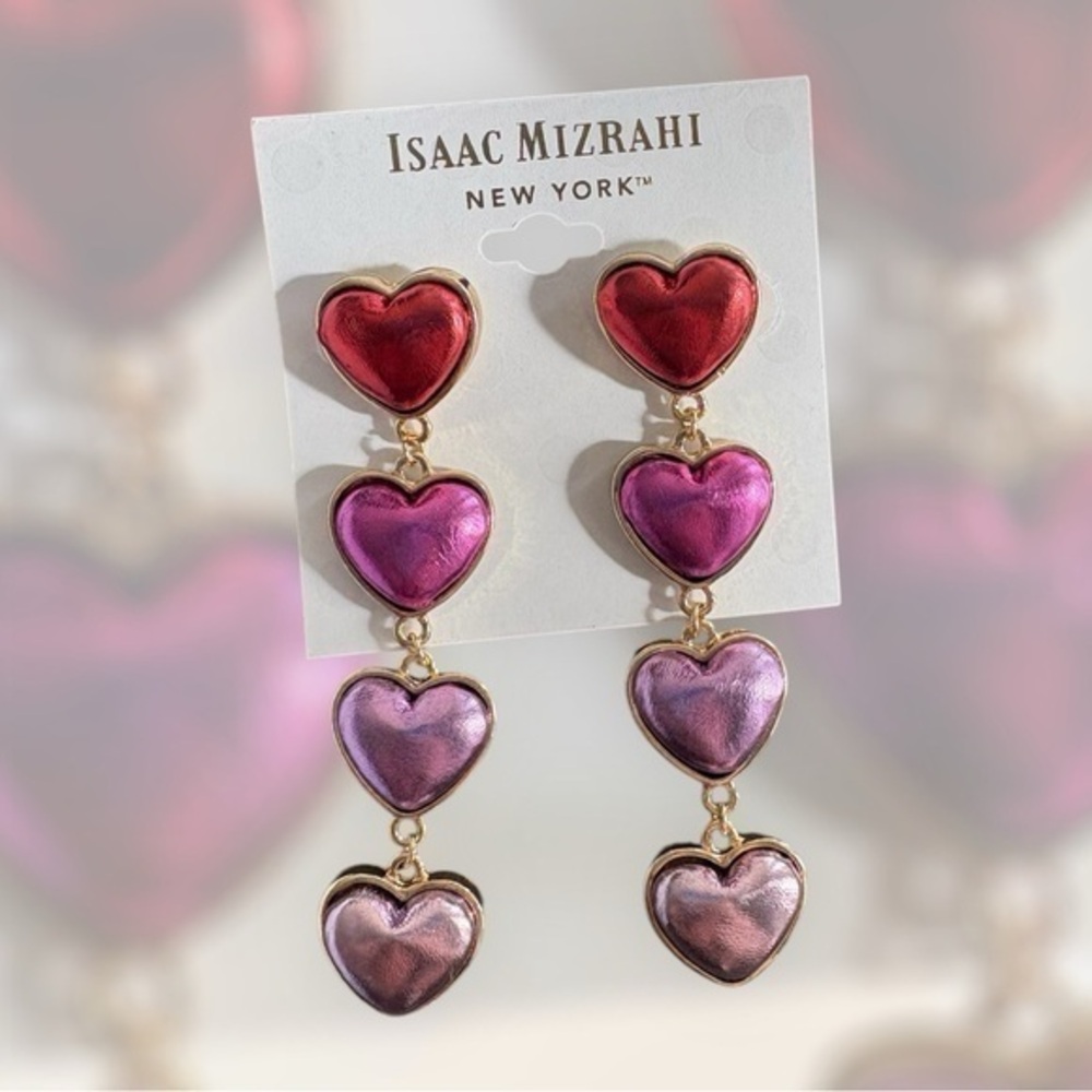 Isaac Mizrahi Red and Purple Heart Drop Dangle Earrings